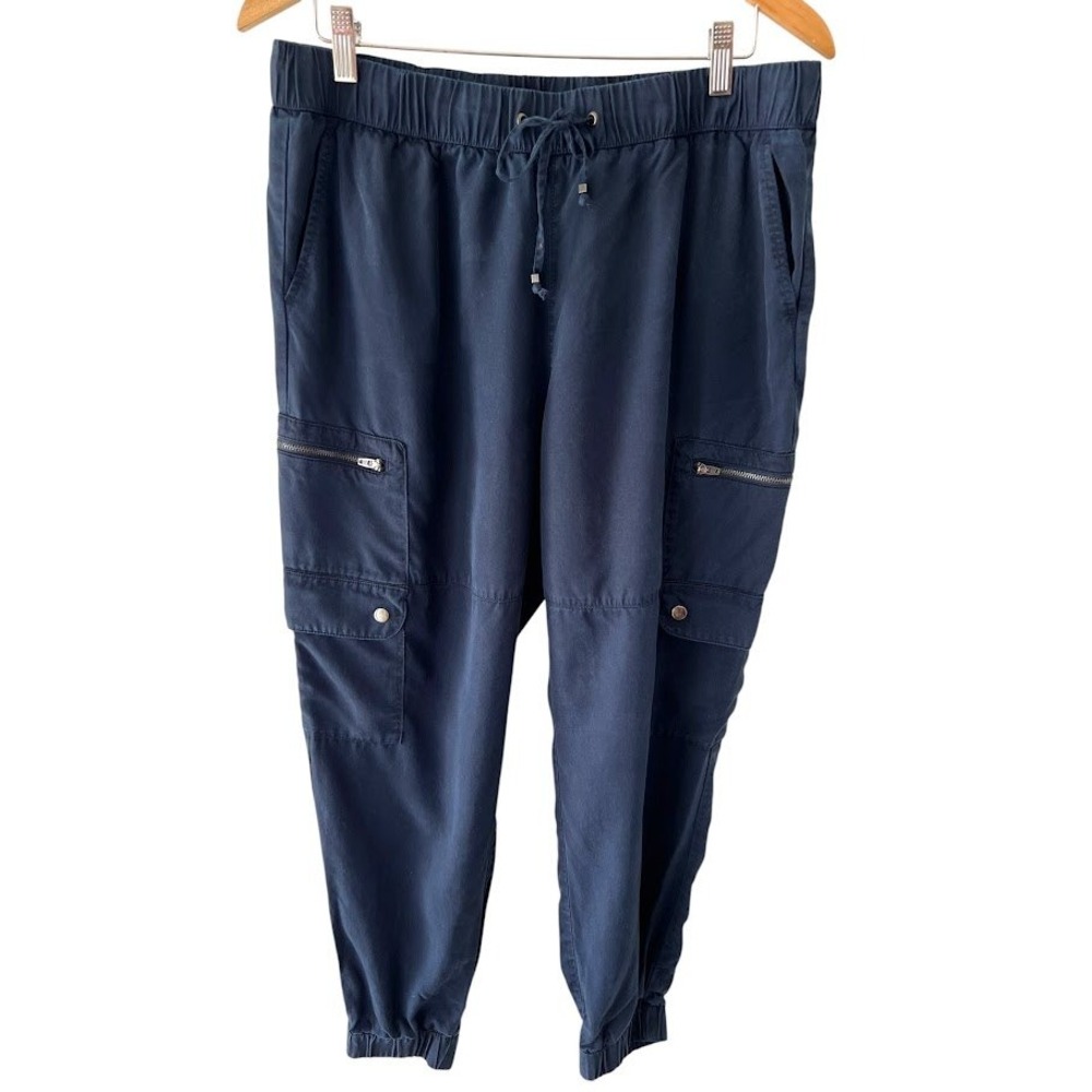 Banana Republic Cargo Jogger Pants Womens L Navy Blue Elastic Waist Utility